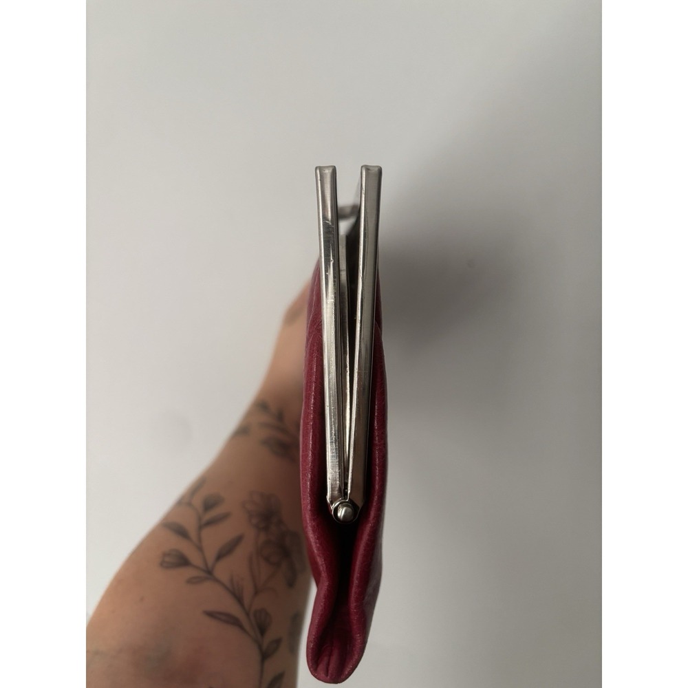 Hobo International Vintage Cherry Red Leather Double Frame Clutch Wallet - Picture 5 of 6